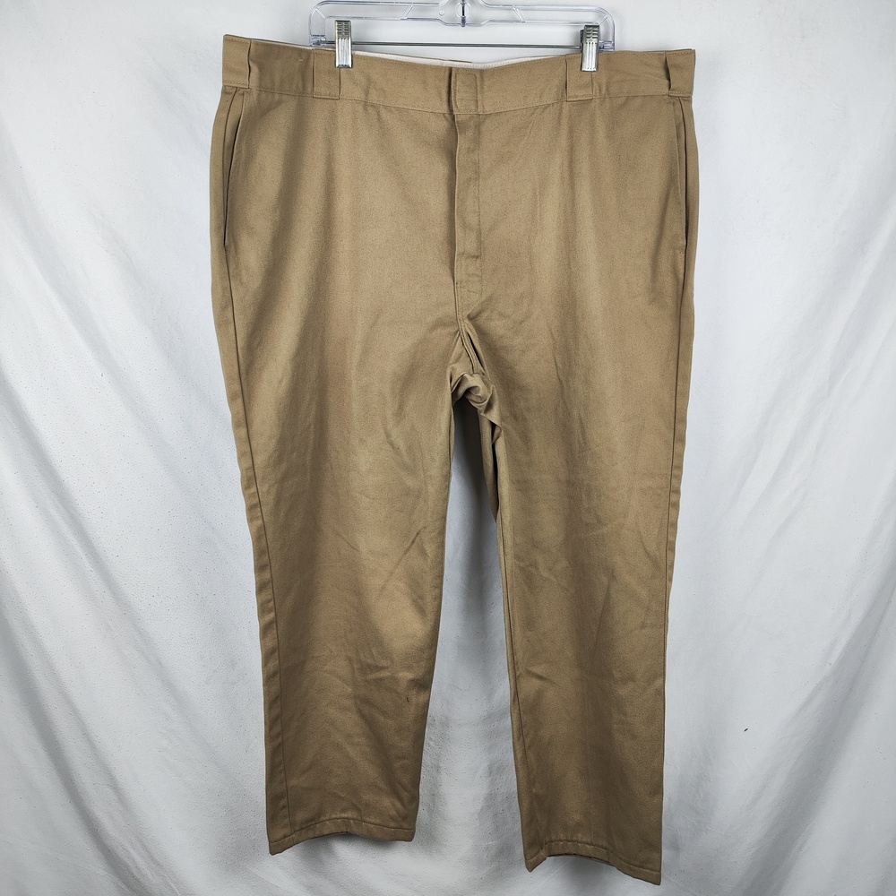 Dickies Pants Mens 42x25 Beige Regular Fit Canvas Flat Front Workwear Chino